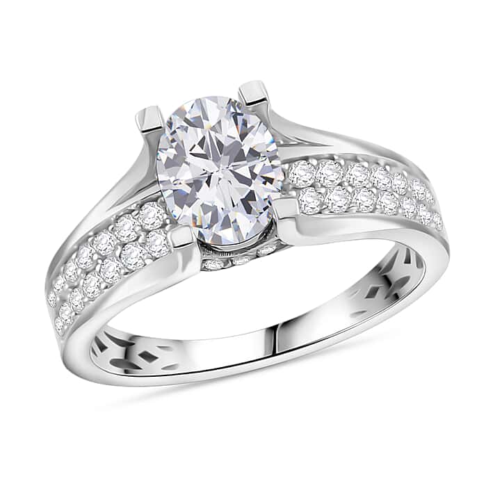 RADIANTA GRA Certified Moissanite D-VVS1 Ring in Rhodium Overlay Sterling Silver 2.00 Ct.