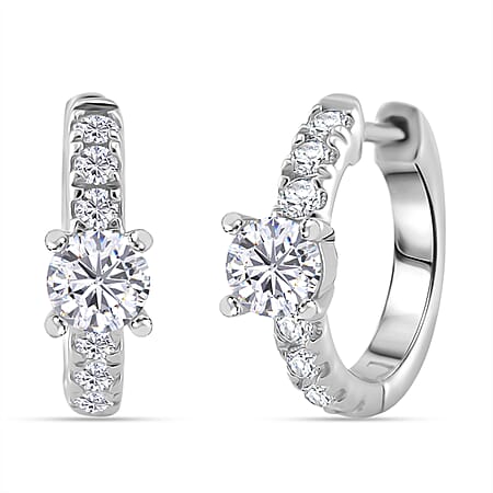 RADIANTA GRA Certified Moissanite Full Hoop Earrings with Clasp in Rhodium Overlay Sterling Silver