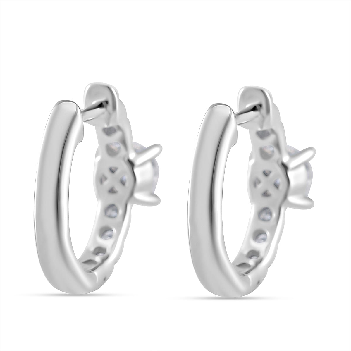 RADIANTA Premium D Colour VVS1 - GRA Certified Moissanite Full Hoop Earring with Clasp in Rhodium Overlay Sterling Silver 1.0 ct RADIANTA Premium D Colour VVS1 - GRA Certified Moissanite Full Hoop Earring with Clasp in Rhodium Overlay Sterling Silver 1.0 ct