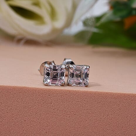 White Zircon Push Back Earring in Rhodium Overlay Sterling Silver 2.00 Ct.