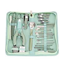 35 - in - 1 Manicure Set - Multi- Functional Toolkit- Includes, Clippers, Beauty Scissors, Cuticle Knife, Nail File and more - Green