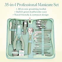 35 - in - 1 Manicure Set - Multi- Functional Toolkit- Includes, Clippers, Beauty Scissors, Cuticle Knife, Nail File and more - Green