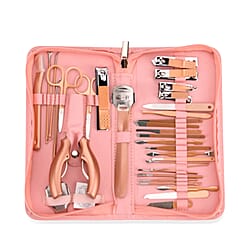 35-in-1 Manicure Set - Multi- Functional Toolkit- Includes, Clippers, Beauty Scissors, Cuticle Knife, Nail File and more - Pink