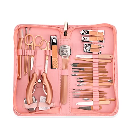 35 - in - 1 Manicure Set - Multi- Functional Toolkit- Includes, Clippers, Beauty Scissors, Cuticle Knife, Nail File and more - Pink