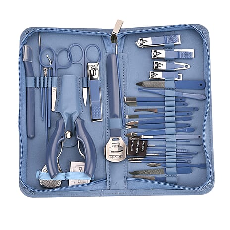 Set of 35-Piece Manicure Set - Metal Grooming Tools - Blue