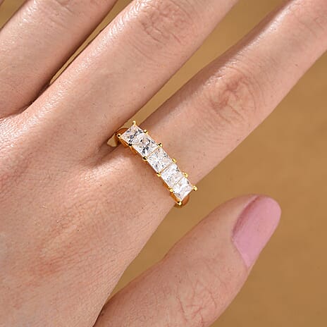RADIANTA Premium D Colour (VVS1-D) Moissanite GRA Certified 5 Stone Ring in 18K Vermeil Yellow Gold Plated Sterling Silver 2.00 Ct.