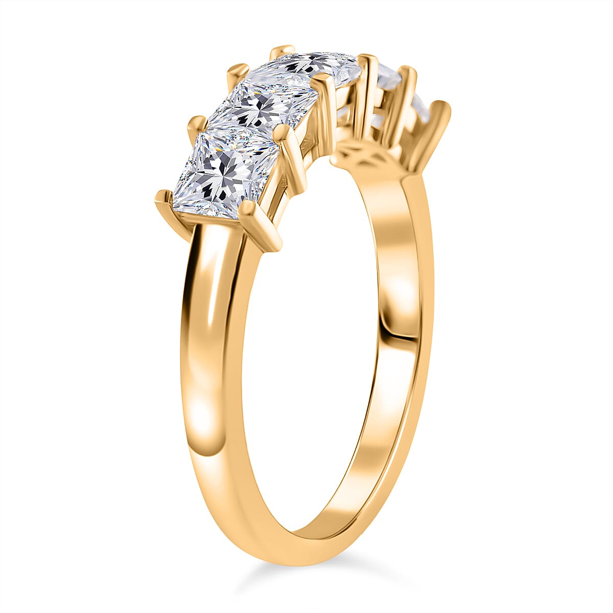 RADIANTA Premium D Colour (VVS1-D) Moissanite GRA Certified 5 Stone Ring in 18K Vermeil Yellow Gold Plated Sterling Silver 2.00 Ct.