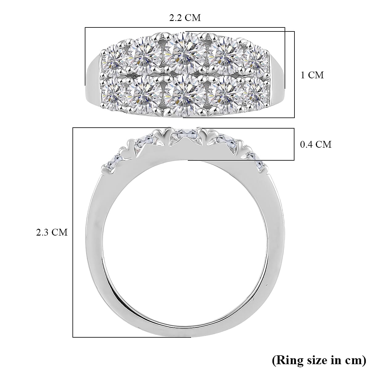 Moissanite GRA Certified (VVS1-D) Ring in Rhodium Overlay Sterling Silver 2.36 Ct.