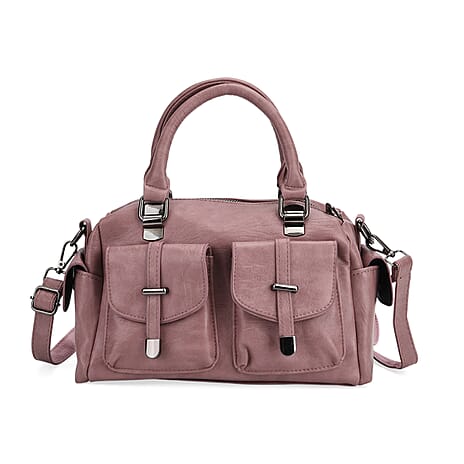 Multi-Pocket Handbag with Detachable Shoulder Strap - Mauve