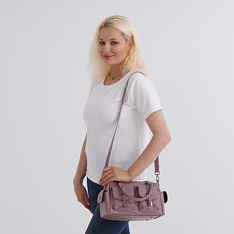 Multi-Pocket Handbag with Detachable Shoulder Strap - Mauve