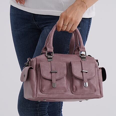 Multi-Pocket Handbag with Detachable Shoulder Strap - Mauve