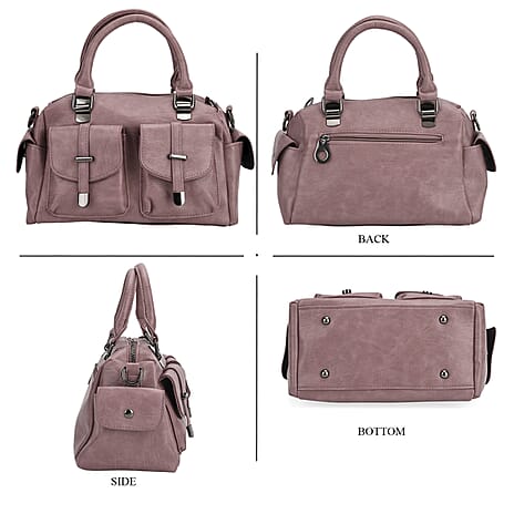 Multi-Pocket Handbag with Detachable Shoulder Strap - Mauve