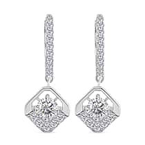RADIANTA GRA Certified Moissanite Dangling Earrings with Hoop in Rhodium Overlay Sterling Silver 1.50 Ct.
