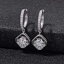 RADIANTA GRA Certified Moissanite Dangling Earrings with Hoop in Rhodium Overlay Sterling Silver 1.50 Ct.