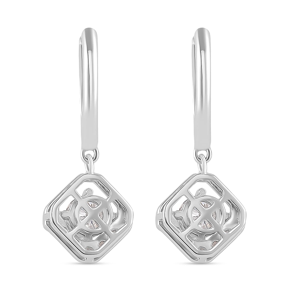 RADIANTA Premium Moissanite - GRA Certified Dangling Earring with Hoop in Rhodium Overlay Sterling Silver 1.50 Ct. RADIANTA Premium Moissanite - GRA Certified Dangling Earring with Hoop in Rhodium Overlay Sterling Silver 1.50 Ct.