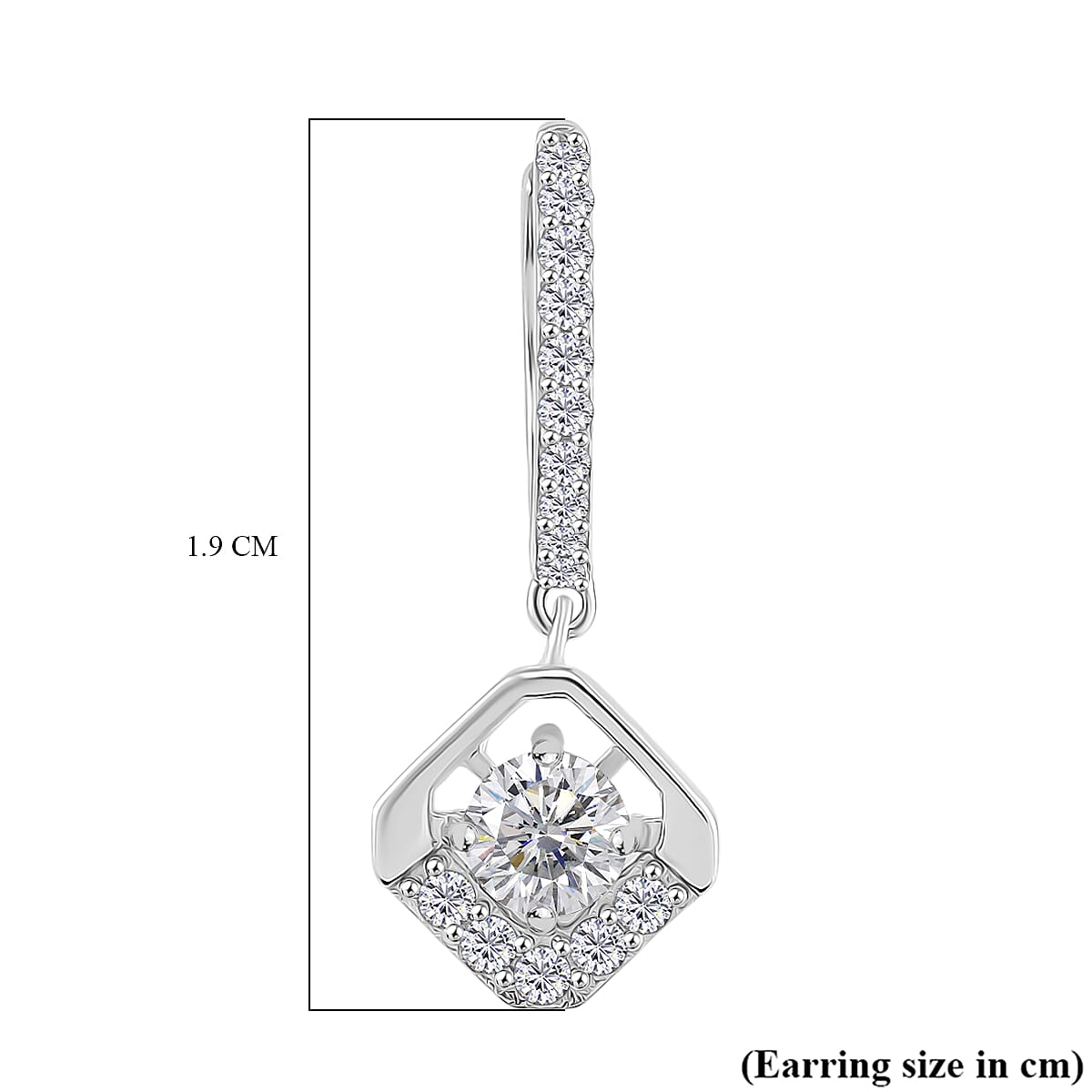 RADIANTA Premium Moissanite - GRA Certified Dangling Earring with Hoop in Rhodium Overlay Sterling Silver 1.50 Ct. RADIANTA Premium Moissanite - GRA Certified Dangling Earring with Hoop in Rhodium Overlay Sterling Silver 1.50 Ct.