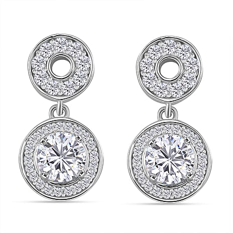 RADIANTA Premium D Colour GRA Certified (VVS1-D) Moissanita Dangling Earring with Push Back in Rhodium Overlay Sterling Silver 1.40 Ct.