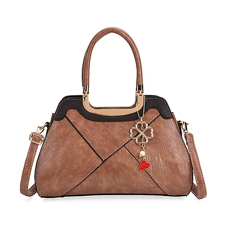 Leatherette Crossbody Bag with Four-Leaf Clover Hanging - Pink Mocha