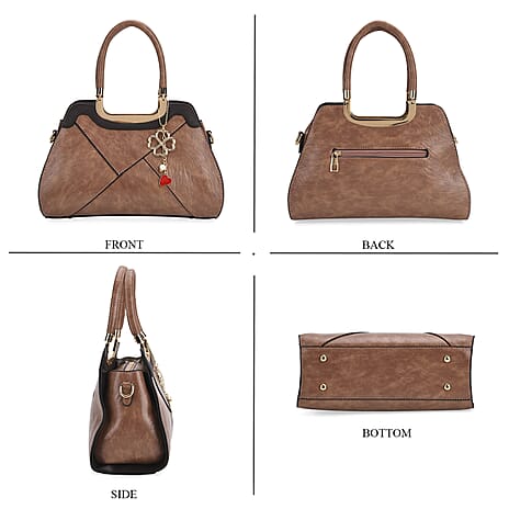 Leatherette Crossbody Bag with Four-Leaf Clover Hanging - Pink Mocha