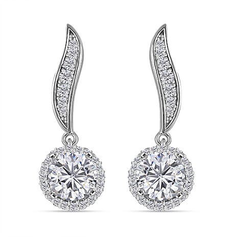 RADIANTA Premium D Colour VVS1 - Moissanite GRA Certified Dangling (VVS1-D) Earrings with Push Back in Rhodium Overlay Sterling Silver 1.89 Ct.