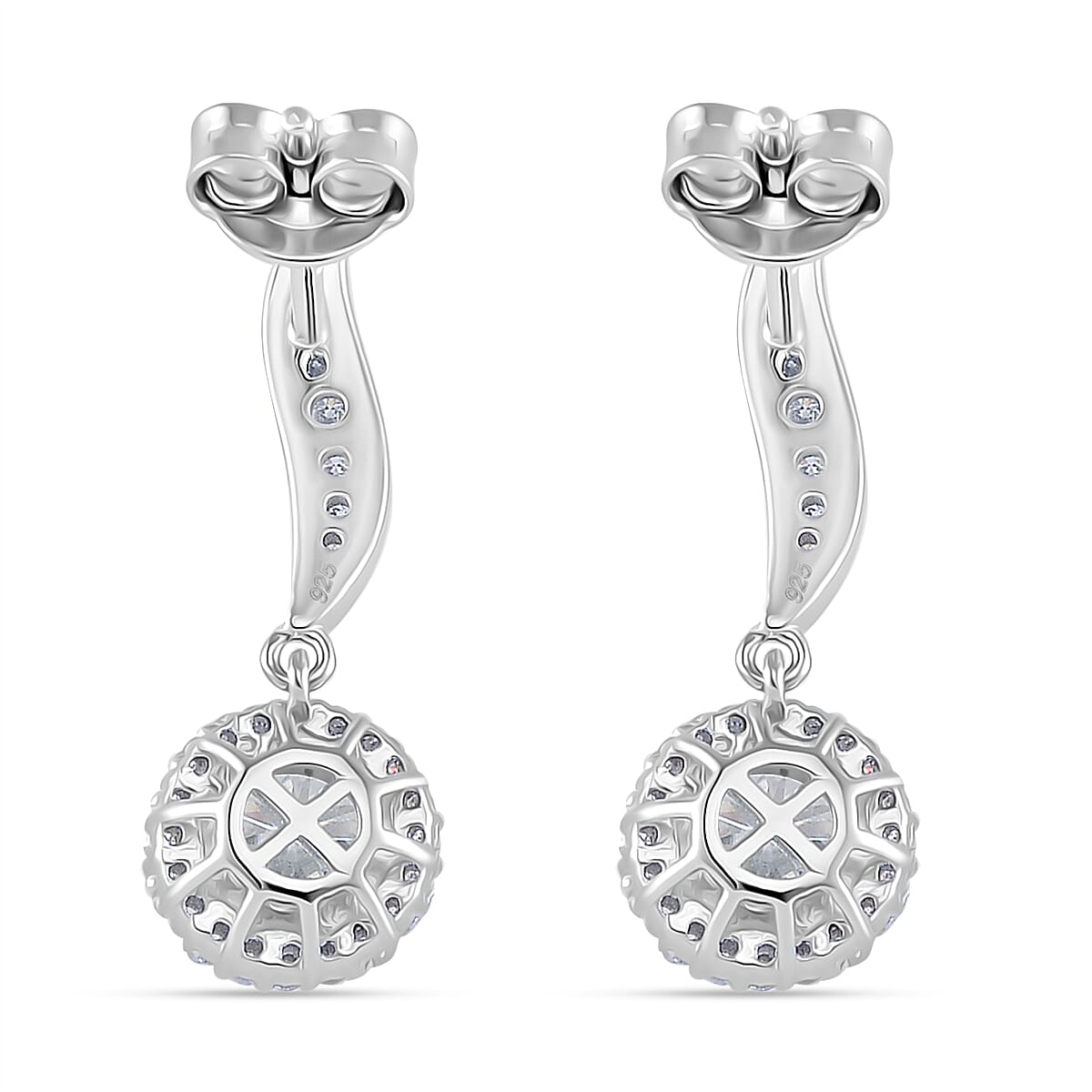 RADIANTA Premium D Colour VVS1 - Moissanite GRA Certified Dangling (VVS1-D) Earrings with Push Back in Rhodium Overlay Sterling Silver 1.89 Ct. RADIANTA Premium D Colour VVS1 - Moissanite GRA Certified Dangling (VVS1-D) Earrings with Push Back in Rhodium Overlay Sterling Silver 1.89 Ct.