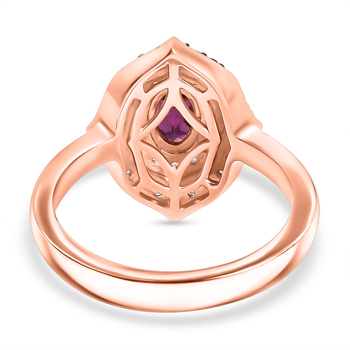 Radiant Ember Garnet, White Zircon & Champagne Zircon Ring in 18K Vermeil Rose Gold Plated Sterling Silver 1.22 Ct. Radiant Ember Garnet, White Zircon & Champagne Zircon Ring in 18K Vermeil Rose Gold Plated Sterling Silver 1.22 Ct.