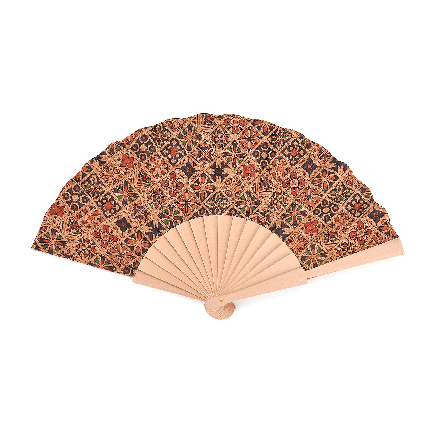 Set of 2- Multicolour Floral Design Soft Wood Folding Hand Fans Or Wall Art (23cm)
