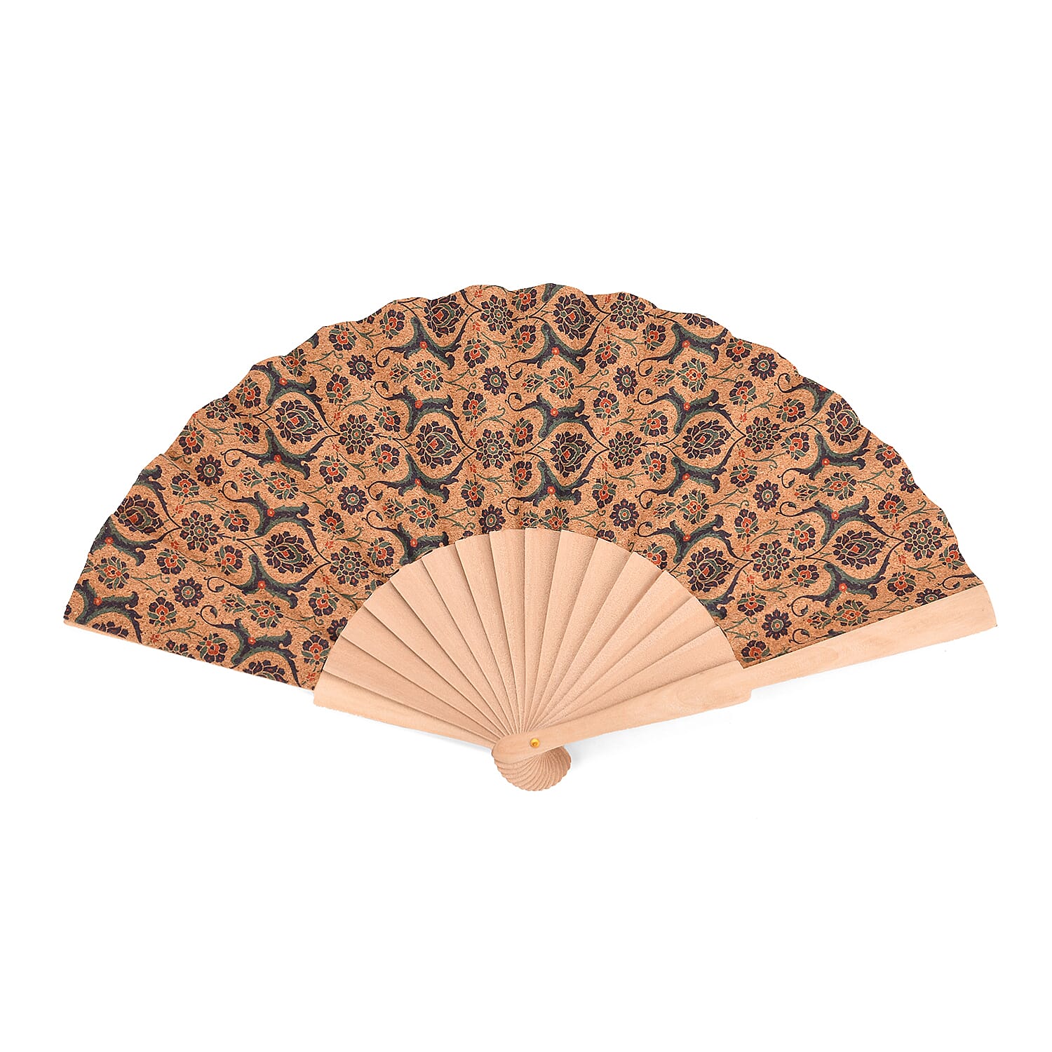Set of 2- Multicolour Floral Design Soft Wood Folding Hand Fans Or Wall Art (23cm)