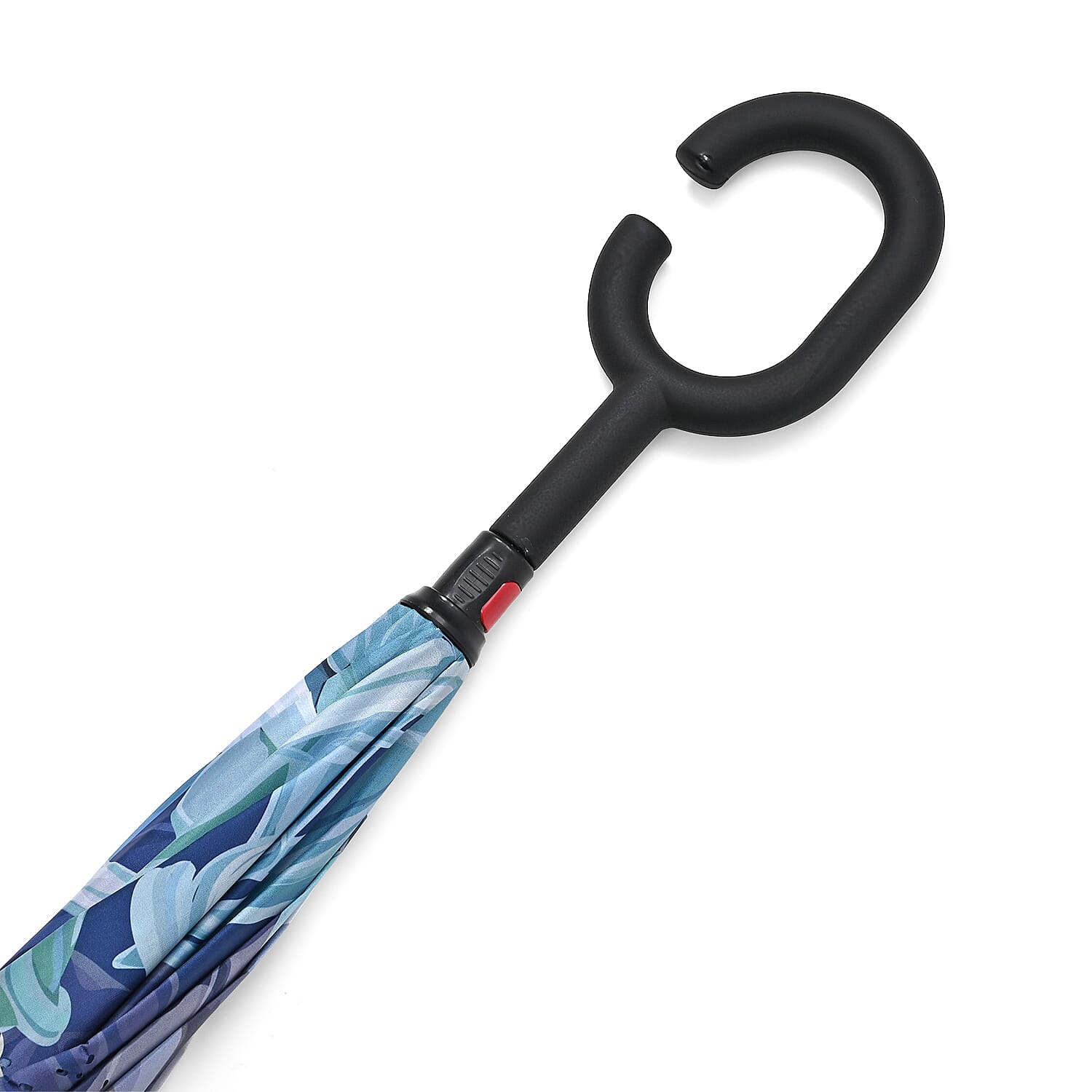 Reverse Flower Pattern Umbrella with C-Shaped Handle - Navy