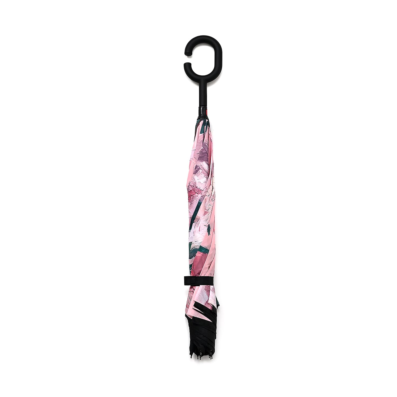 Reverse Flower Pattern Umbrella with C-Shaped Handle - Pink