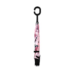 Reverse Flower Pattern Umbrella with C-Shaped Handle - Blue