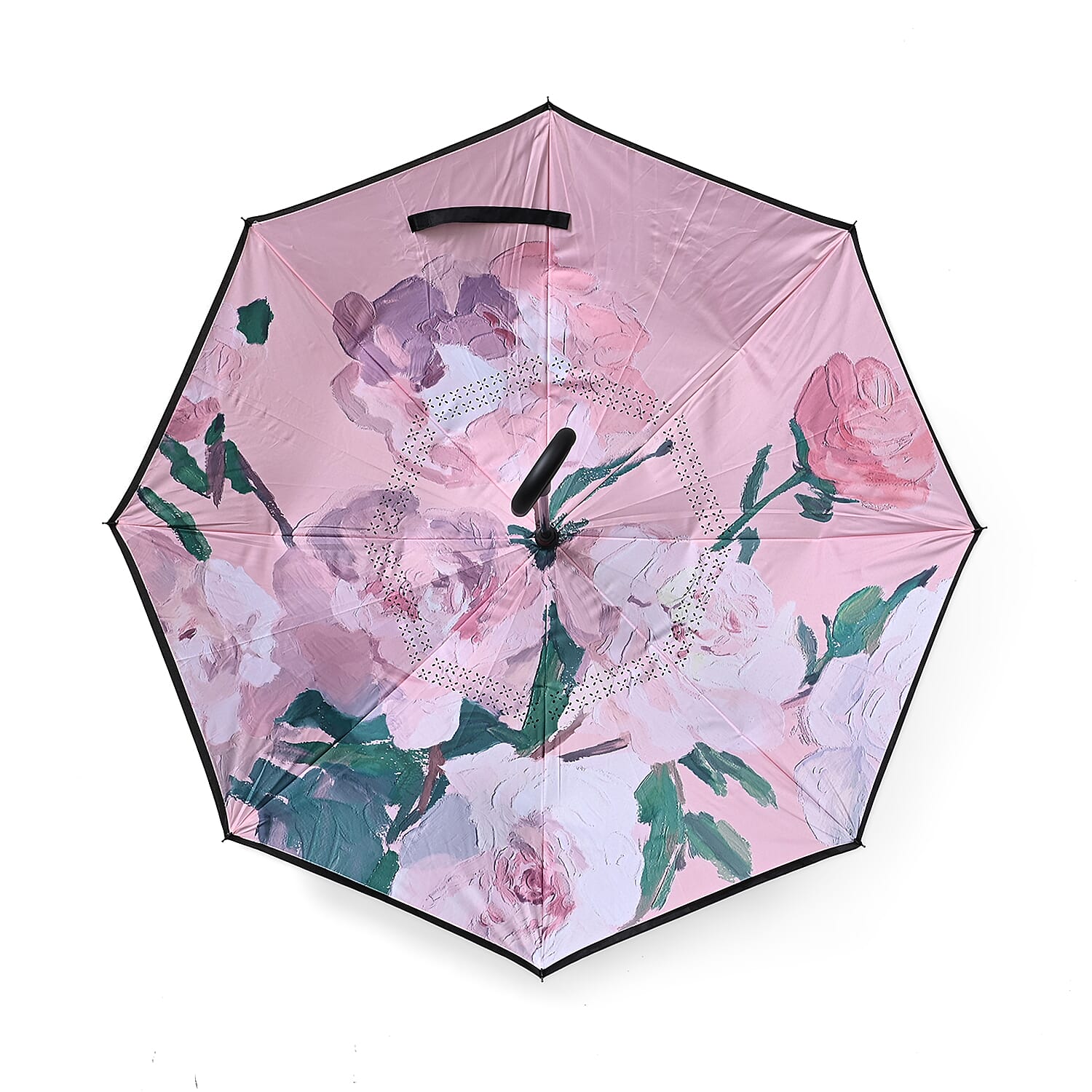 Reverse Flower Pattern Umbrella with C-Shaped Handle - Pink