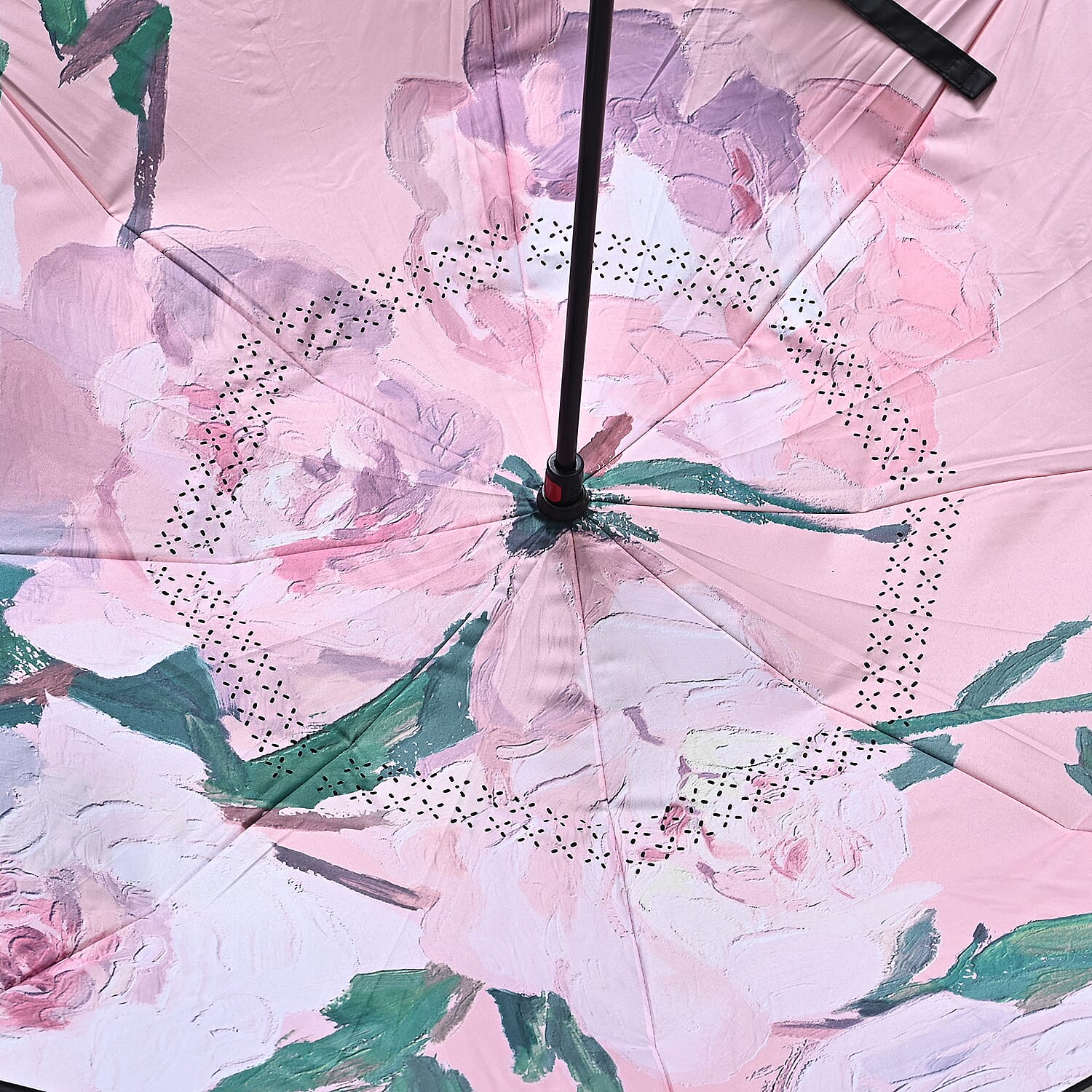 Reverse Flower Pattern Umbrella with C-Shaped Handle - Pink