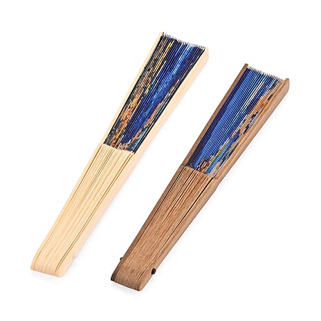 Set of 2- Artistic Starry Sky Bamboo Folding Hand Fans Or Wall Art (21cm)