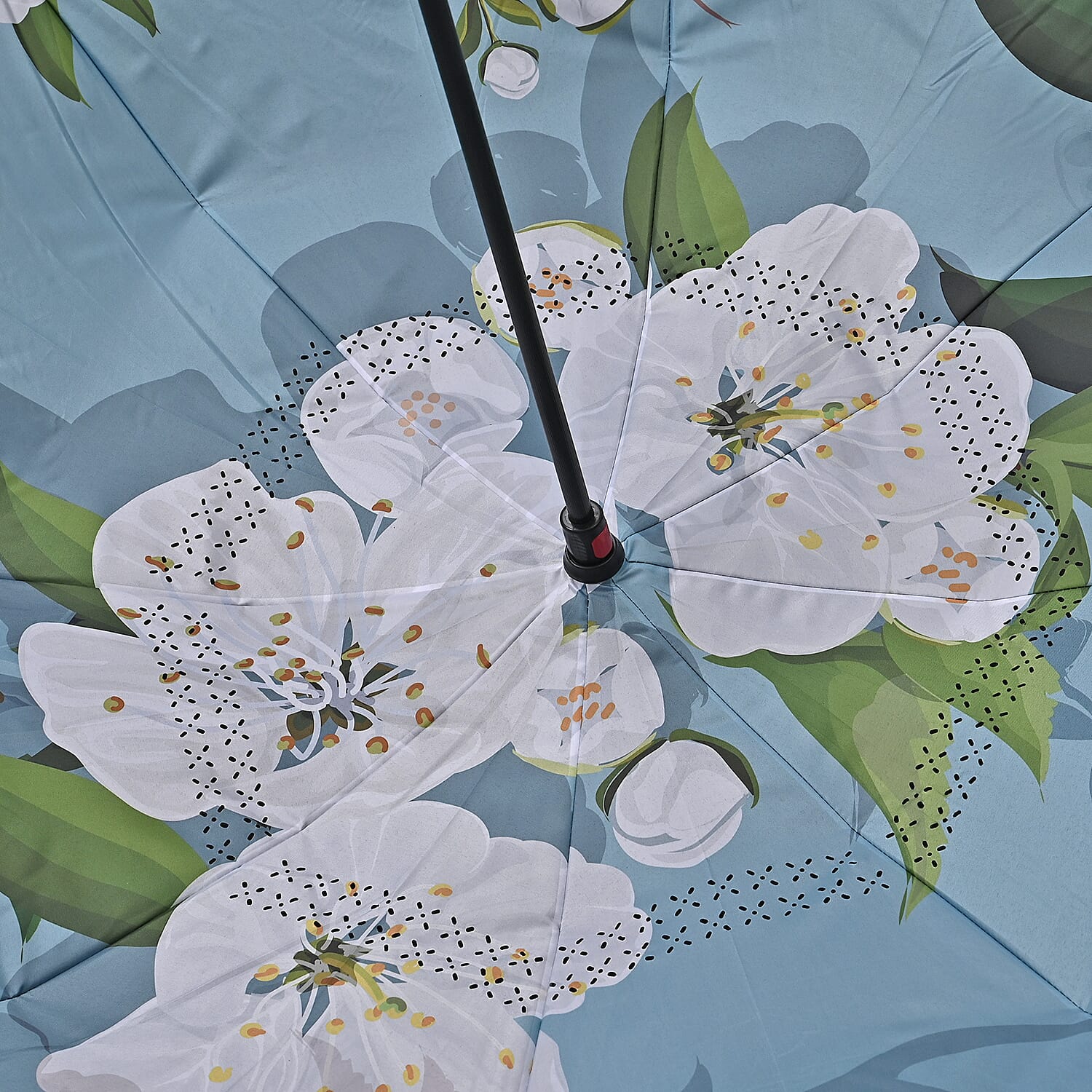 Reverse Flower Pattern Umbrella with C-Shaped Handle - Blue