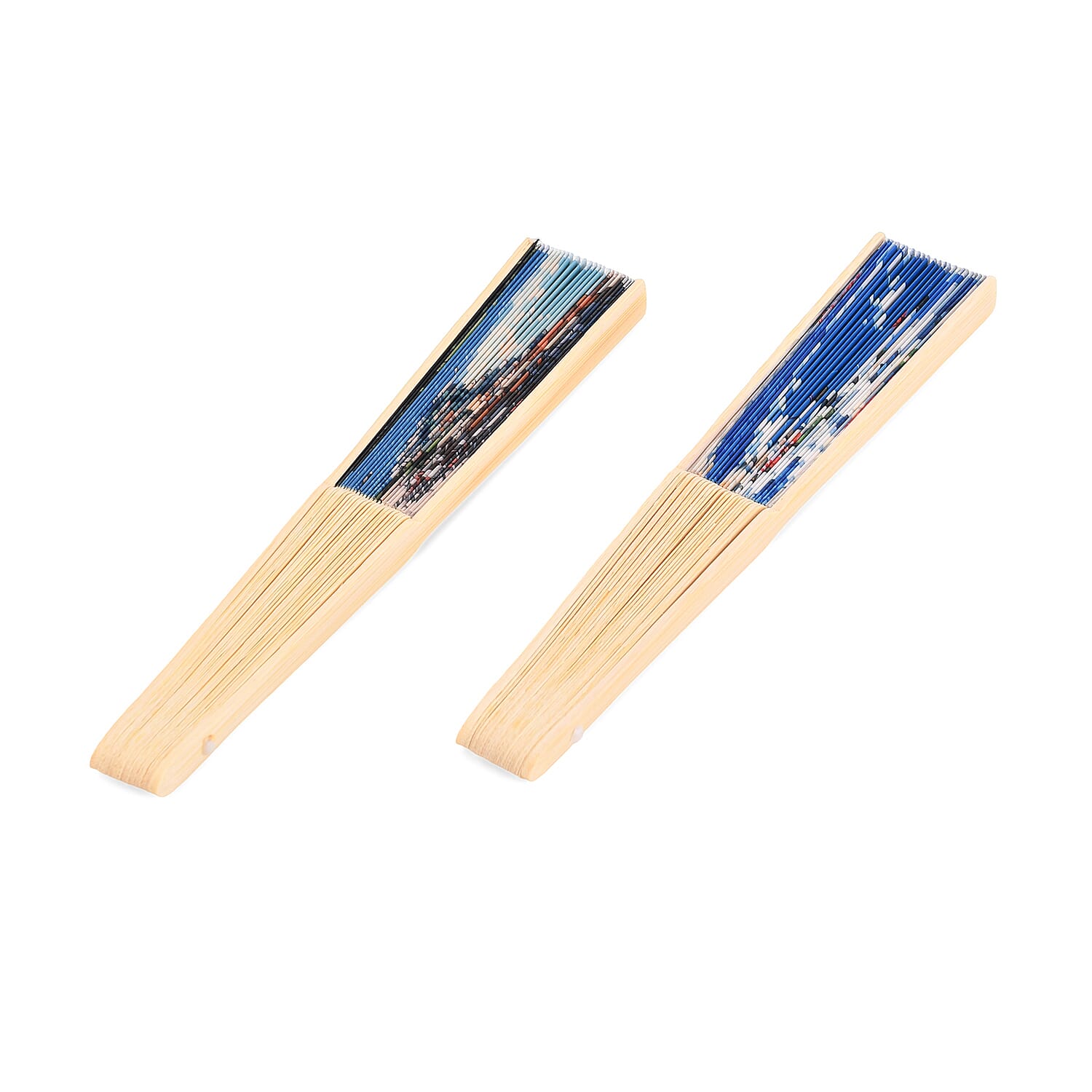 Set of 2- Artistic Seaside Bamboo Folding Hand Fans Or Wall Art (21cm)