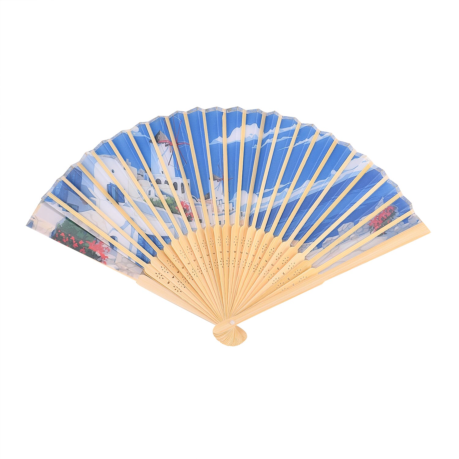 Set of 2- Artistic Seaside Bamboo Folding Hand Fans Or Wall Art (21cm)