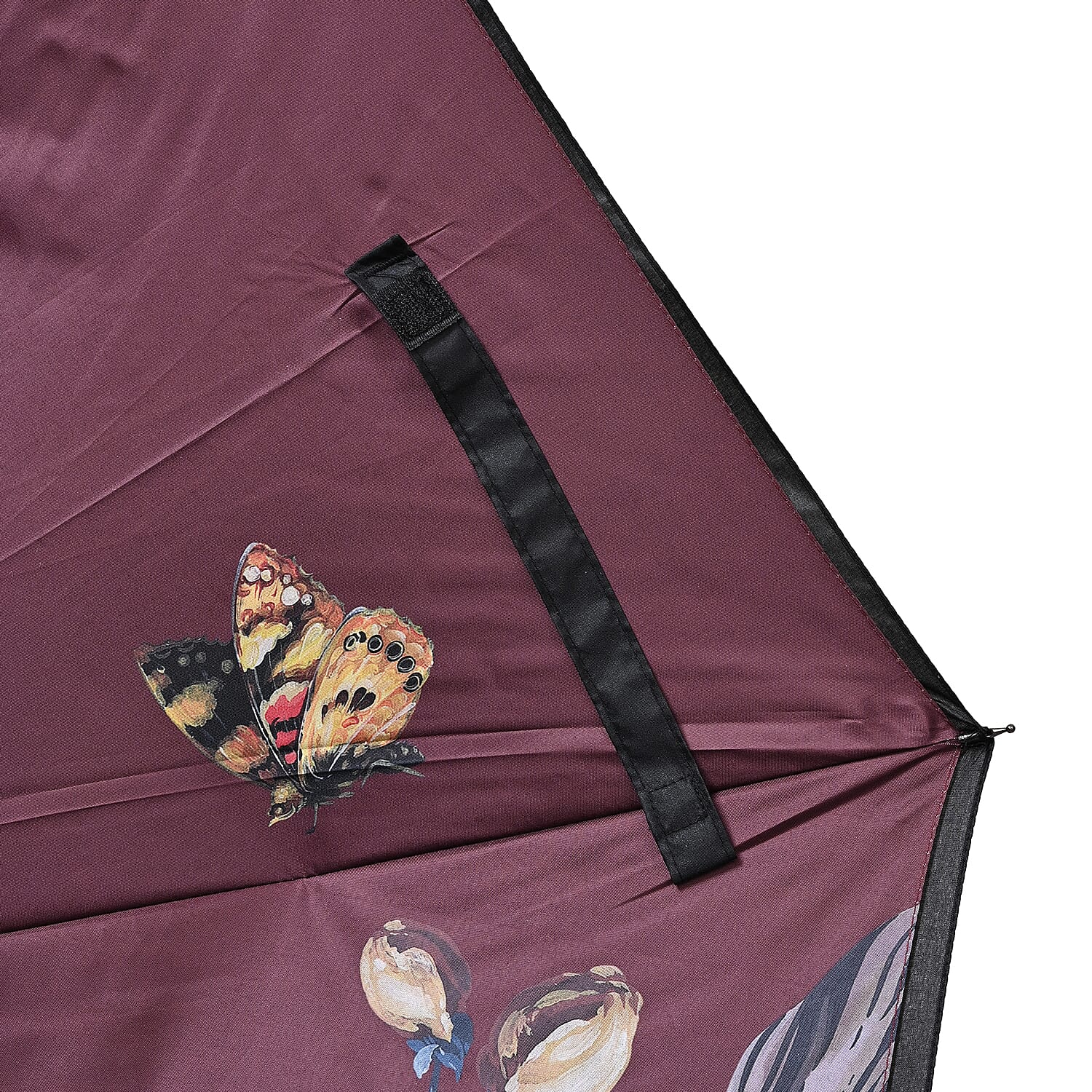 Reverse Flower Pattern Umbrella with C-Shaped Handle - Red