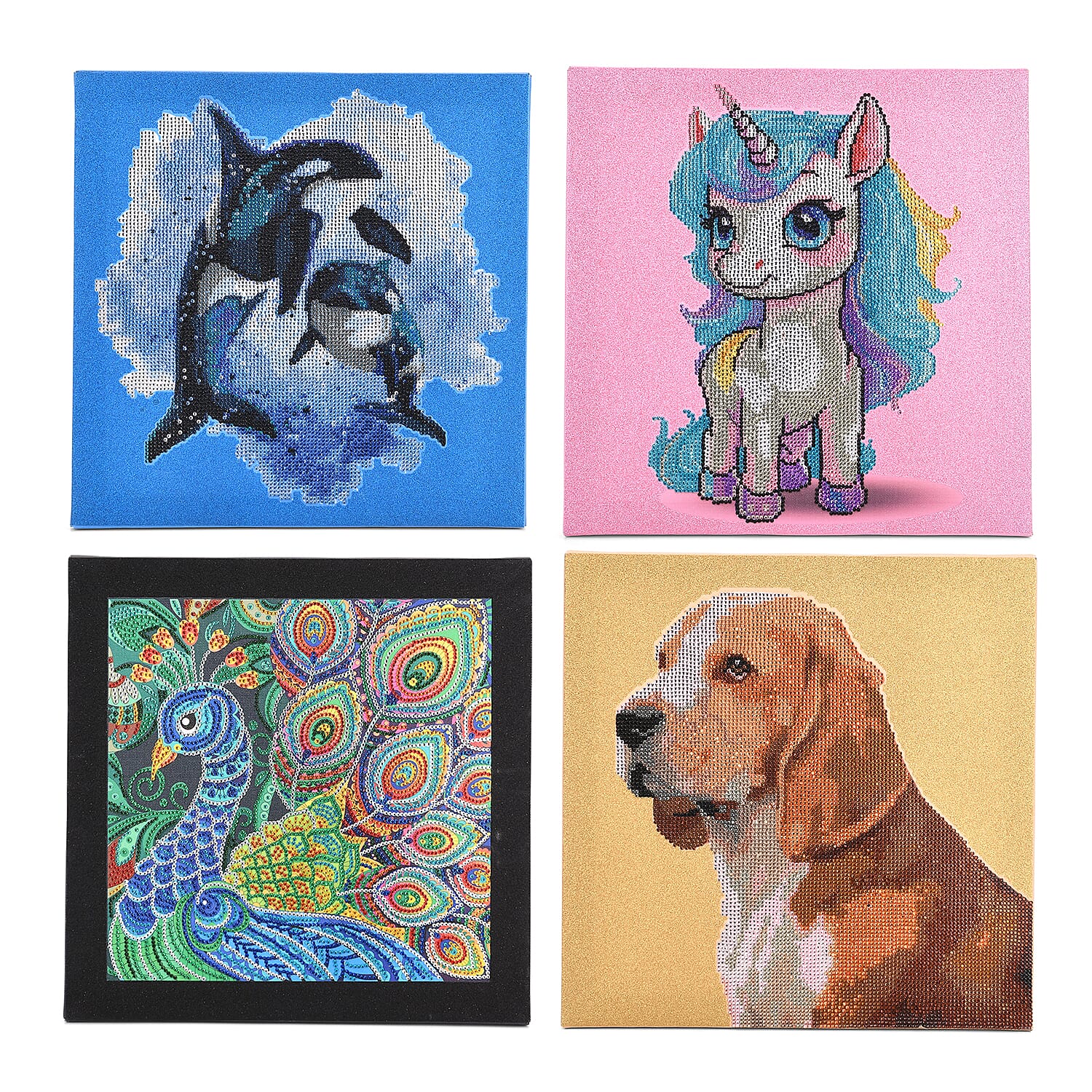 Set of 4 Canvas DIY Diamond Paintings (35 x 35 cm) - Multicolour