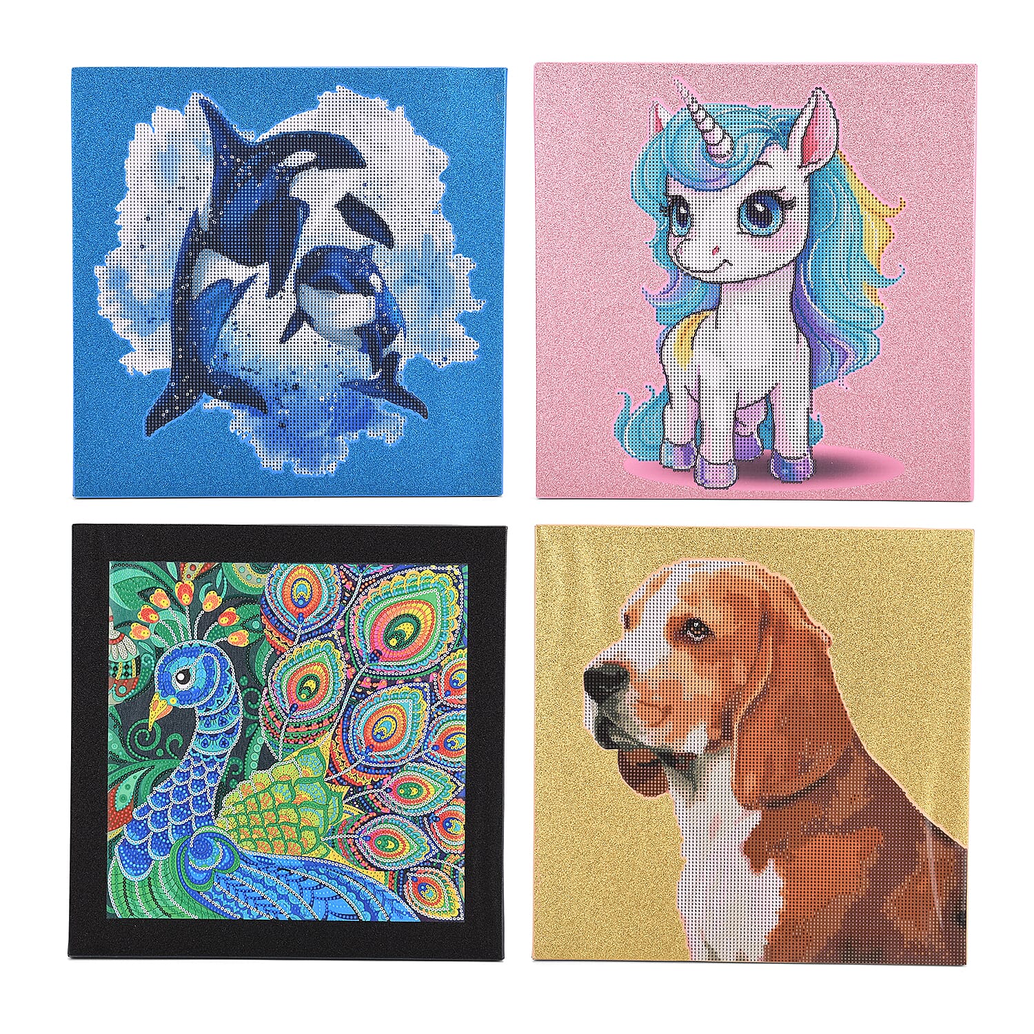 Set of 4 Canvas DIY Diamond Paintings (35 x 35 cm) - Multicolour