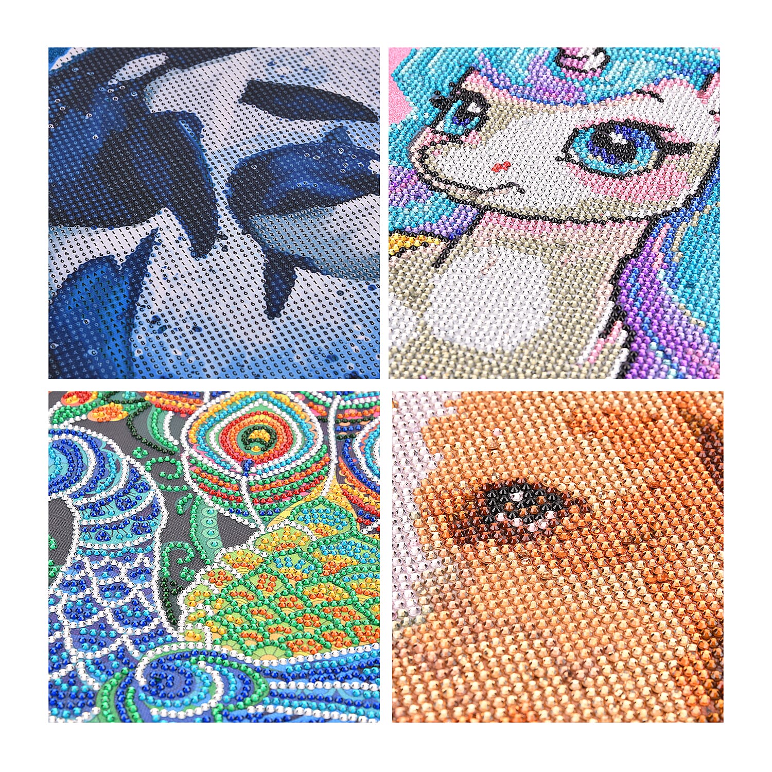 Set of 4 Canvas DIY Diamond Paintings (35 x 35 cm) - Multicolour