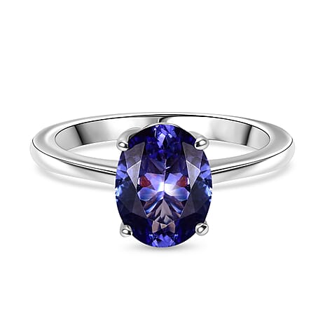 Tanzanite Solitaire Ring in Rhodium Overlay Sterling Silver 1.83 Ct.