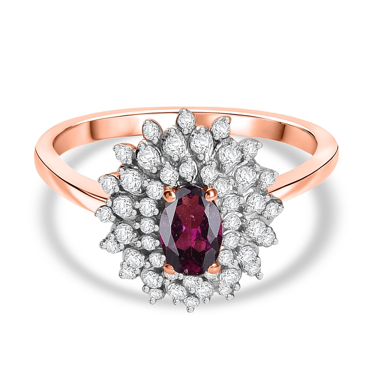 Radiant Ember Garnet & White Zircon Ring in 18K Vermeil Rose Gold Plated Sterling Silver 1.21 Ct.