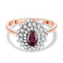 Radiant Ember Garnet & White Zircon Ring in 18K Vermeil Rose Gold Plated Sterling Silver 1.21 Ct.