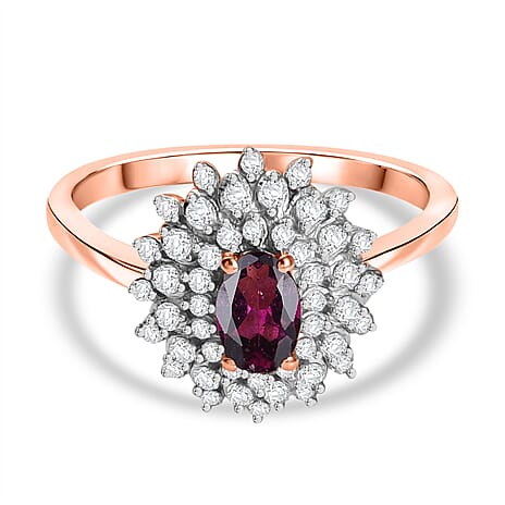 Radiant Ember Garnet & White Zircon Ring in 18K Vermeil Rose Gold Plated Sterling Silver 1.21 Ct.