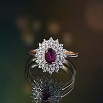 Radiant Ember Garnet & White Zircon Ring in 18K Vermeil Rose Gold Plated Sterling Silver 1.21 Ct.