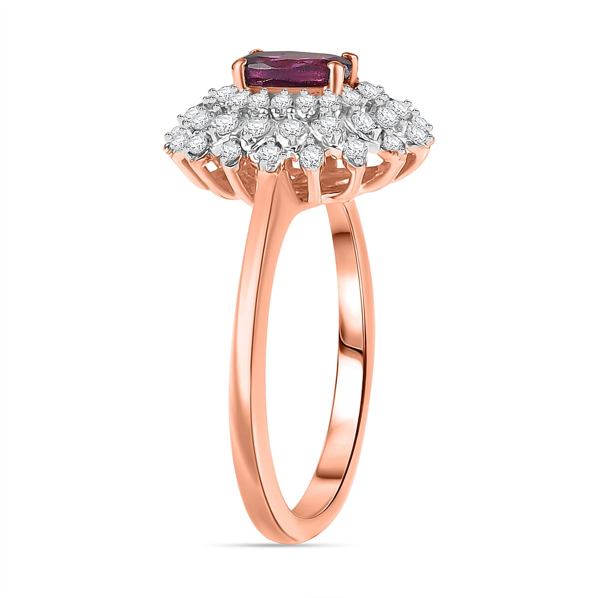 Radiant Ember Garnet & White Zircon Ring in 18K Vermeil Rose Gold Plated Sterling Silver 1.21 Ct.