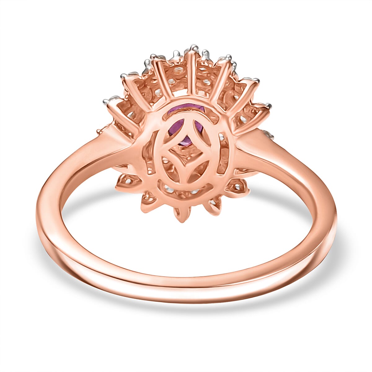 Radiant Ember Garnet & White Zircon Ring in 18K Vermeil Rose Gold Plated Sterling Silver 1.21 Ct.