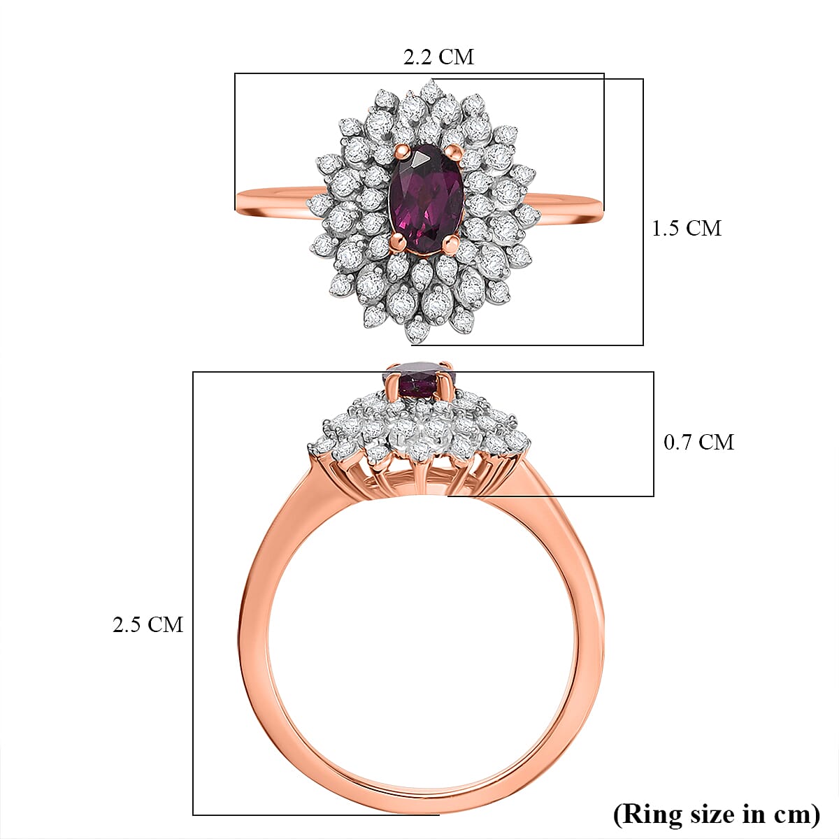 Radiant Ember Garnet & White Zircon Ring in 18K Vermeil Rose Gold Plated Sterling Silver 1.21 Ct.