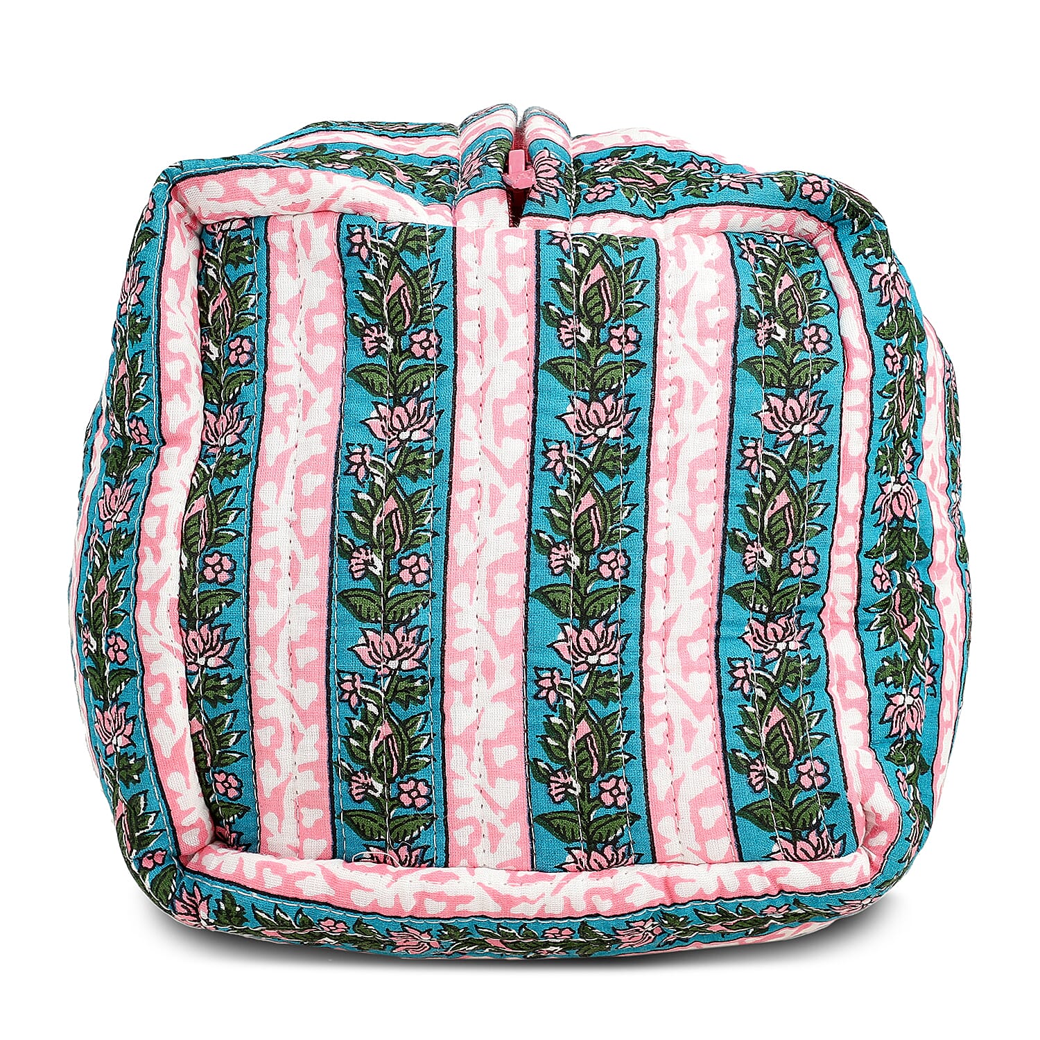Set of 4- Floral & Stripe Quilted Fabric Cosmetic Pouches - Pink, Blue & Green